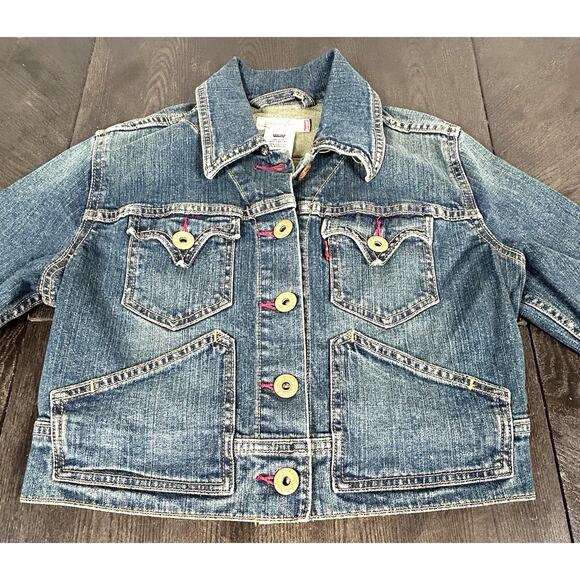 Levi Strauss Girls' Blue Jeans Jacket Cropped Size M 10-12YRS Big Kid EUC - Picture 2 of 12